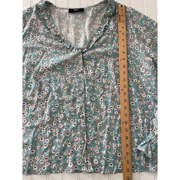 ABLE Blue Floral Button Down Blouse Flowy Top Shirt - Size Women's 1X 1XL - Picture 4 of 8